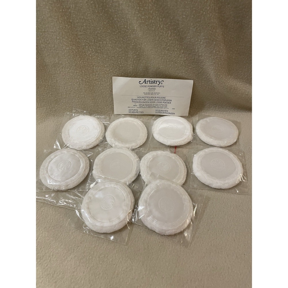 Vintage Amway Artistry Powder Puffs Brand New Sealed Replacement Set 10 Round